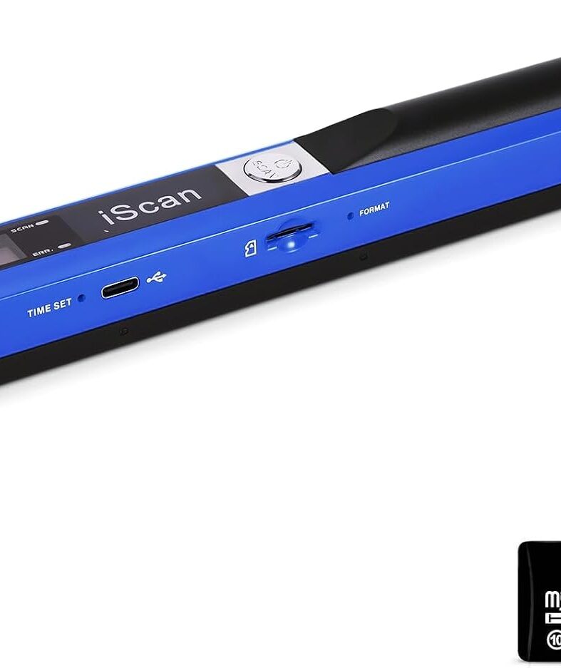 Portable Document Scanner - 900DPI Handheld Portable Scanner Image Scanner Scanning Wand A4 Colour Photo Mobile Scanners Handy Scan, JPG/PDF Format, with 16G SD Card (Blue)